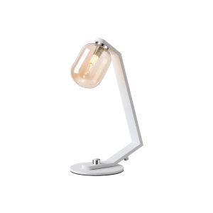 Bagno Table Lamp, 1 Light G9, White/Polished Chrome/Amber Smooth Tubular Glass