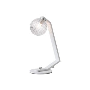 Bagno Table Lamp, 1 Light G9, White/Polished Chrome/Clear Cross Pattern Round Glass