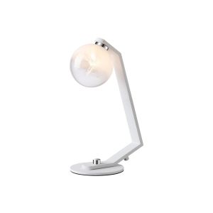 Bagno Table Lamp, 1 Light G9, White/Polished Chrome/White Two-Tone Snow Specks Round Glass