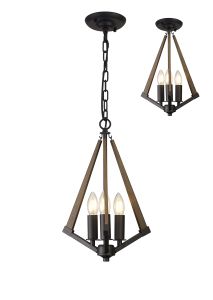 Hilton 30cm Tetragonal Pendant 3 Light E14 Satin Black/Dark Grey Wood