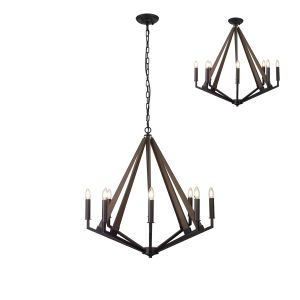 Hilton 81cm Octagonal Pendant 8 Light E14 Satin Black/Dark Grey Wood