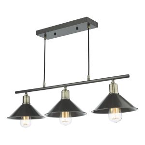 Jalen 3 Light E27 Graphite Antique Brass Adjustable Linear Pendant