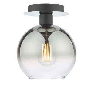 Lycia 1 Light E27 Matt Black Semi Flush Ceiling Light C/W Ombre Smoked Glass Shade