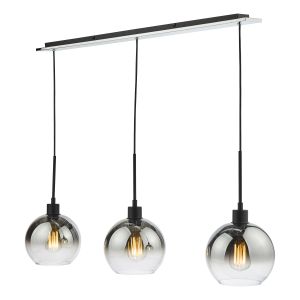 Lycia 3 Light E27 Matt Black Adjustable Linear Bar Pendant C/W Ombre Smoked Glass Shade