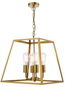 Academy 4 Light E27 Natural Brass Adjustable Lantern Fitting With Clear Glass Panels