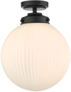 Alrik 1 Light E27 Matt Black IP44 Flush Light With Opal Glass Shade