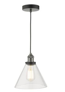 Ray 1 Light E27 Antique Nickel Adjustable Wall Light With Clear Glass Conical Shade