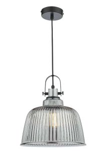 Rhode 1 Light E27 Polished Chrome Adjustable Single Pendant C/W Smoked Glass Shade