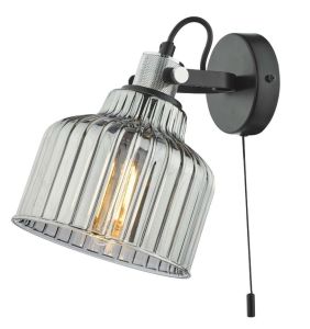 Rhode 1 Light E27 Polished Chrome Wall Light C/W Smoked Glass Shade