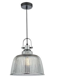 Rhode 1 Light E27 Polished Chrome Adjustable Single Large Pendant C/W Smoked Glass Shade