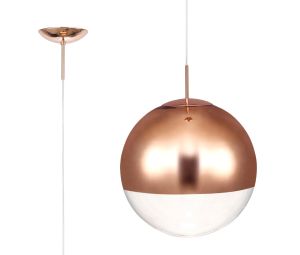 Miranda 40cm Ball Pendant 1 Light E27 Copper Suspension With Copper Mirrored/Clear Glass Globe
