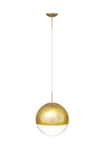 Miranda 25cm Ball Pendant 1 Light E27 Antique Gold Suspension with Gold Mirrored/Clear Glass Globe