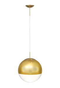 Miranda 40cm Ball Pendant 1 Light E27 Antique Gold Suspension with Gold Mirrored/Clear Glass Globe
