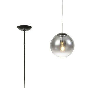 Miranda 25cm Ball Pendant 1 Light E27 Black Suspension With Matt Black/Smoke Fade Glass Globe