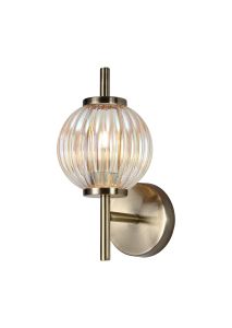 Gualtier Wall Lamp, 1 x G9, Antique Brass/Light Iridescent Glass