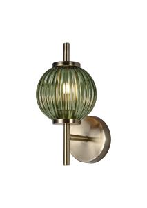 Gualtier Wall Lamp, 1 x G9, Antique Brass/Moss Green Glass