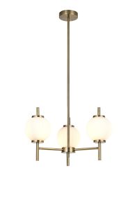 Gualtier 55cm Multi Height Pendant, 3 x G9, Antique Brass/Opal Glass