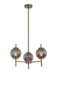 Gualtier 55cm Multi Height Pendant, 3 x G9, Antique Brass/Smoke Glass