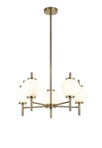 Gualtier 65cm Multi Height Pendant, 5 x G9, Antique Brass/Opal Glass