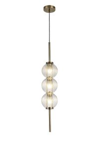 Gualtier 15cm Pendant, 3 x G9, Antique Brass/Clear Glass