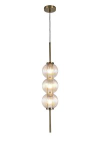 Gualtier 15cm Pendant, 3 x G9, Antique Brass/Light Iridescent Glass