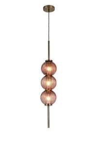 Gualtier 15cm Pendant, 3 x G9, Antique Brass/Blush Pink Glass