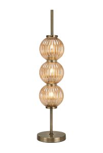 Gualtier Table Lamp, 3 x G9, Antique Brass/Amber Glass