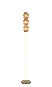 Gualtier Floor Lamp, 3 x G9, Antique Brass/Amber Glass