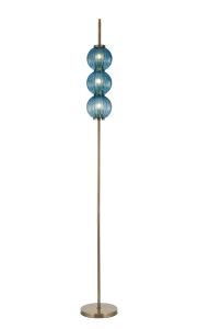 Gualtier Floor Lamp, 3 x G9, Antique Brass/Blue Glass