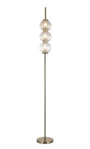 Gualtier Floor Lamp, 3 x G9, Antique Brass/Clear Glass