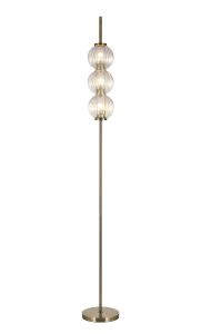 Gualtier Floor Lamp, 3 x G9, Antique Brass/Light Iridescent Glass