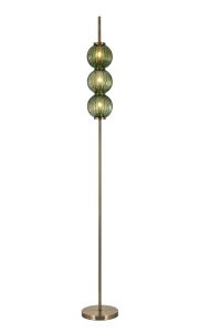 Gualtier Floor Lamp, 3 x G9, Antique Brass/Moss Green Glass