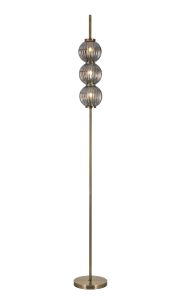 Gualtier Floor Lamp, 3 x G9, Antique Brass/Smoke Glass