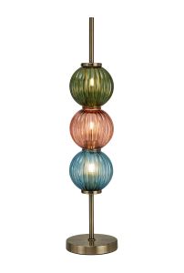 Gualtier Table Lamp, 3 x G9, Antique Brass/Blue/Moss Green/Blush Pink Glass