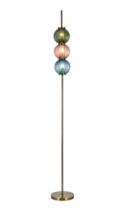 Gualtier Floor Lamp, 3 x G9, Antique Brass/Blue/Moss Green/Blush Pink Glass