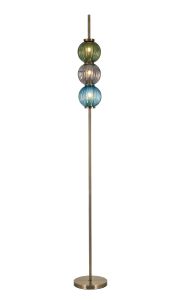 Gualtier Floor Lamp, 3 x G9, Antique Brass/Blue/Moss Green/Smoke Glass