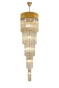 Vita 50cm Pendant Round 5 Tier 18 Light E14, Brass/Cognac Sculpted Glass Item Weight: 42kg