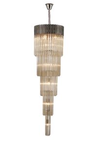 Vita 50cm Pendant Round 5 Tier 18 Light E14, Polished Nickel/Cognac Sculpted Glass Item Weight: 42kg