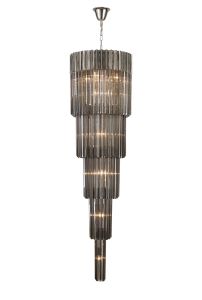 Vita 50cm Pendant Round 5 Tier 18 Light E14, Polished Nickel/Smoke Sculpted Glass Item Weight: 42kg