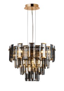 Anson 41cm Pendant 6 Light E14, French Gold/Smoke Glass