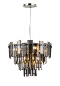 Anson 41cm Pendant 6 Light E14, Polished Nickel/Smoke Glass