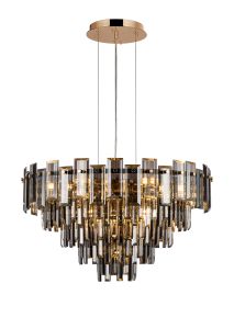 Anson 61cm Pendant 10 Light E14, French Gold/Smoke Glass