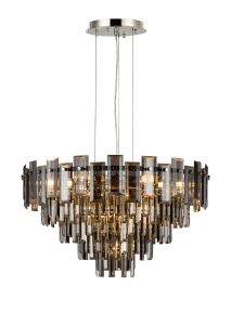 Anson 61cm Pendant 10 Light E14, Polished Nickel/Smoke Glass