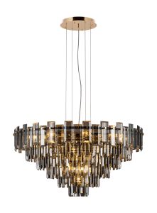 Anson 81cm Pendant 13 Light E14, French Gold/Smoke Glass Item Weight: 15.6kg