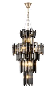 Anson 41cm Tall Pendant 9 Light E14, French Gold/Smoke Glass