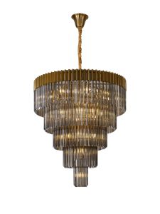 Vita 96cm Pendant Round 5 Tier 23 Light E14, Brass/Smoked Sculpted Glass Item Weight: 48kg