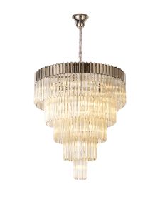 Vita 96cm Pendant Round 5 Tier 23 Light E14, Polished Nickel/Cognac Sculpted Glass Item Weight: 48kg