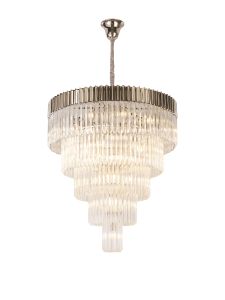 Vita 96cm Pendant Round 5 Tier 23 Light E14, Polished Nickel/Clear Sculpted Glass Item Weight: 48kg