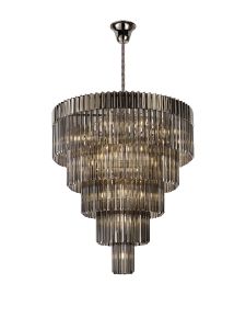 Vita 96cm Pendant Round 5 Tier 23 Light E14, Polished Nickel/Smoked Sculpted Glass Item Weight: 48kg