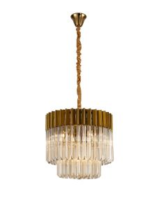 Vita 45cm Pendant Round 5 Light E14, Brass/Cognac Sculpted Glass